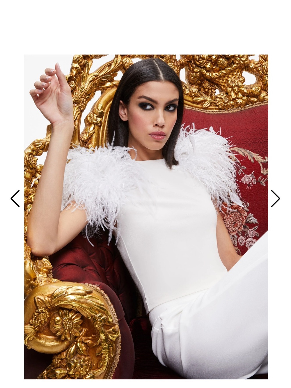 Alice + Olivia White Feather-Trim Top